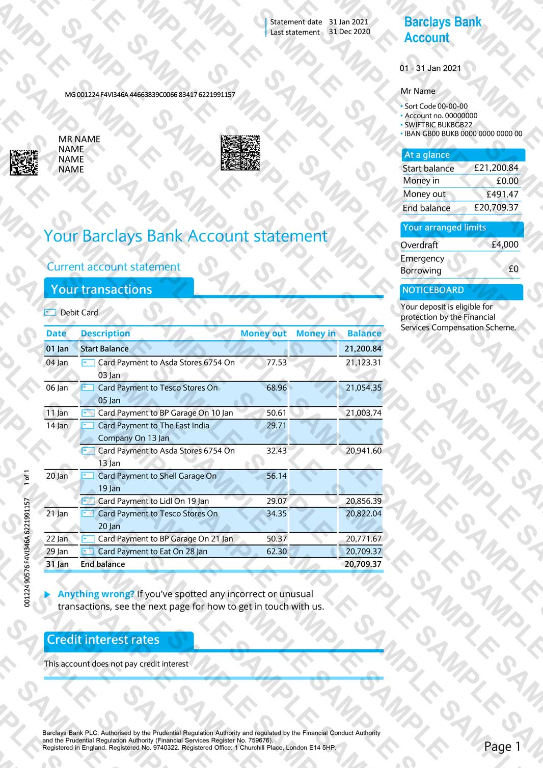 Bank Statements Prices Samples